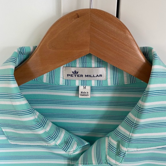 Peter Millar Green Stripped Logo Golf Shirt - Picture 3 of 4